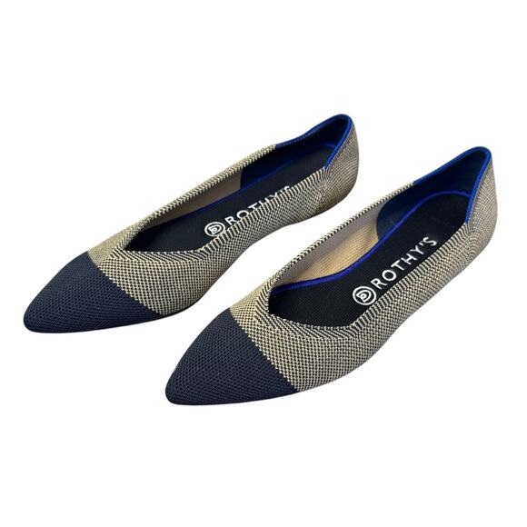 Rothy's Point Gold Herringbone Black Toe Women's Shoes Flats Loafers Retired W10 - Picture 1 of 8